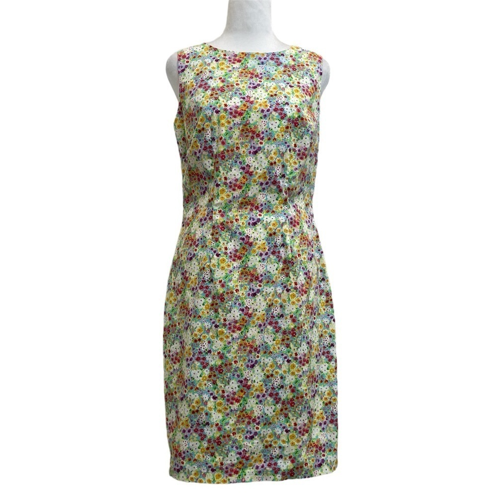 CDC Vintage 90s Multicolor Rainbow Floral Hippie Mod Sheath Dress